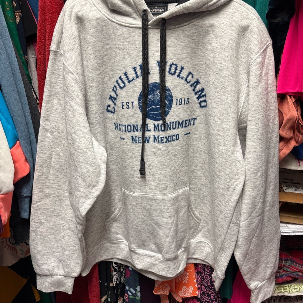 Capulin Volcano Graphic Hoodie Sweatshirt - Gray with Blue Print - Picture 2 of 5